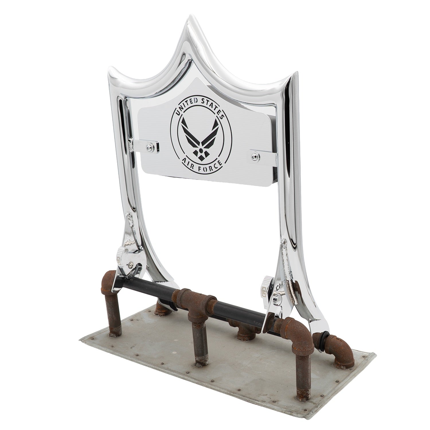 LARGE BACKPLATE for El Rey Backrest™ - AIR FORCE (Chrome or Black) | | CMC Motorsports