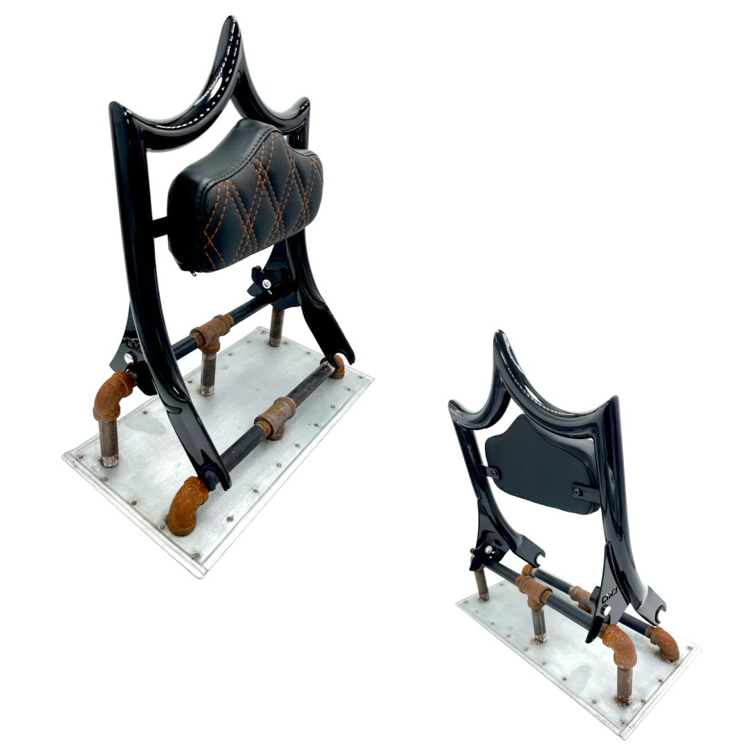 El Rey Backrest | 2009-2023 Classic | Gloss Black Orange Double Diamond | CMC Motorsports