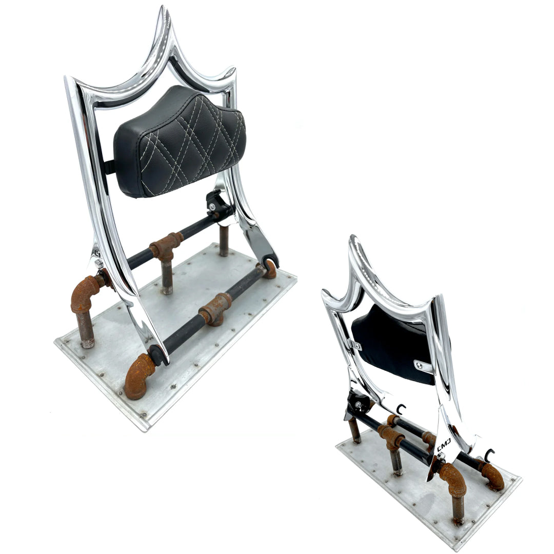 El Rey Backrest | 2009-2023 Classic | Show Chrome White Double Diamond | CMC Motorsports