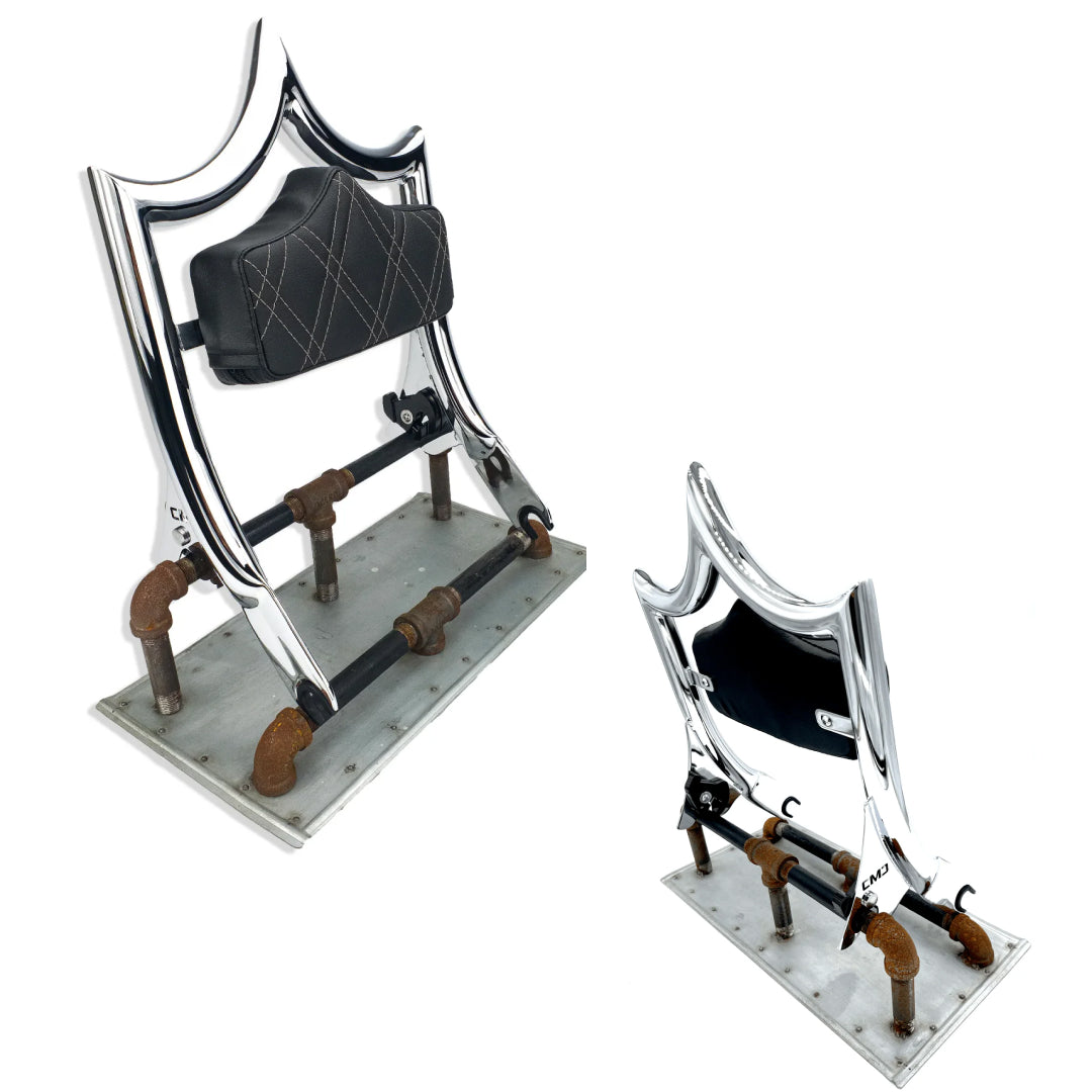 El Rey Backrest | 2009-2023 Classic | Show Chrome Charcoal Double Diamond | CMC Motorsports