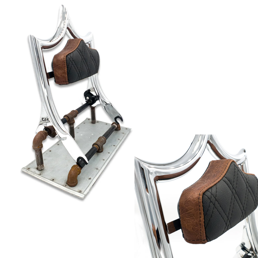 El Rey Backrest | 2009-2025 Touring "SHORTY" | Show Chrome Revolver Engraved Black Stitch 21 BUSINESS DAY LEAD TIME | CMC Motorsports
