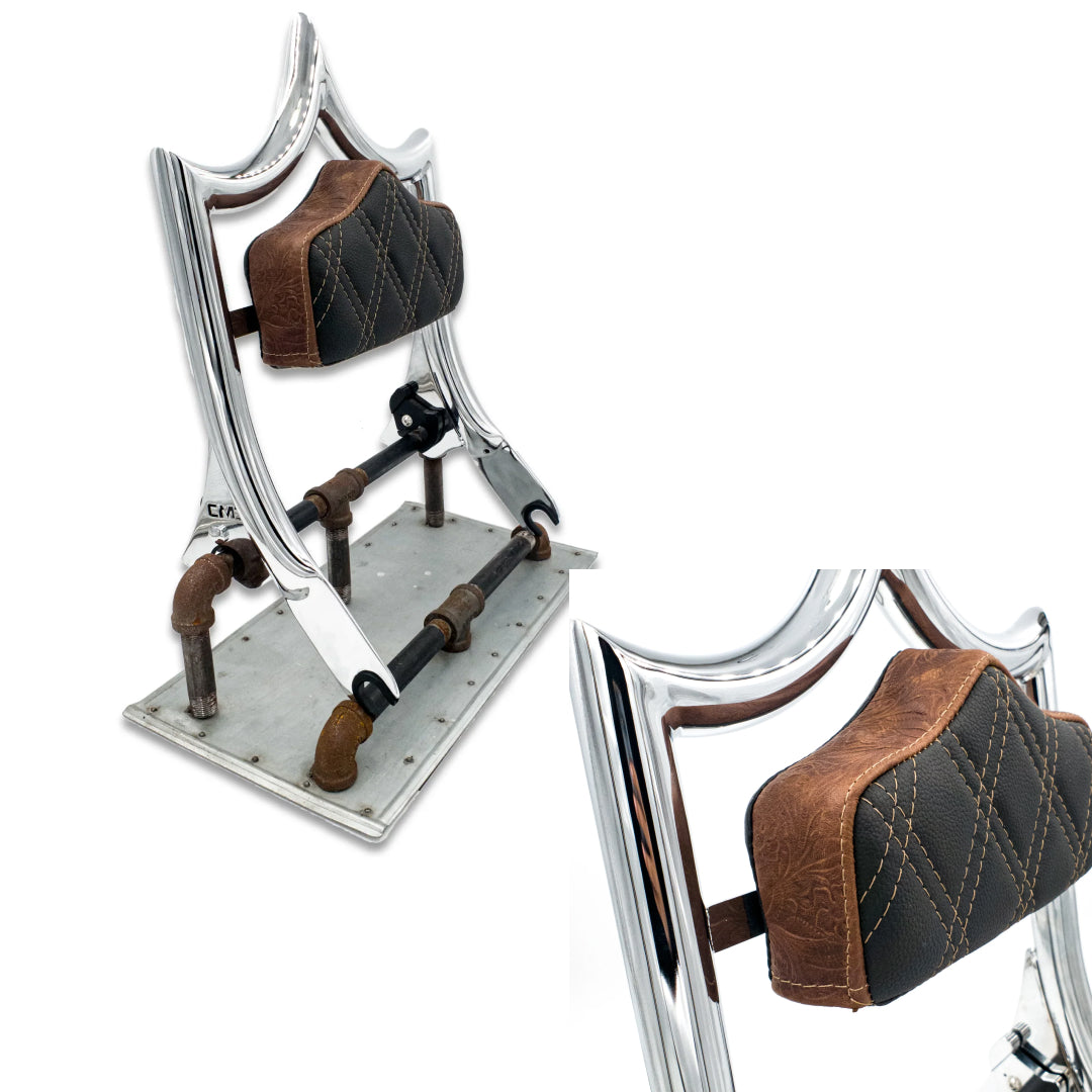 El Rey Backrest | 2009-2025 Touring "SHORTY" | Dealer | Show Chrome Revolver Engraved Brown Stitch 21 BUSINESS DAY LEAD TIME | CMC Motorsports