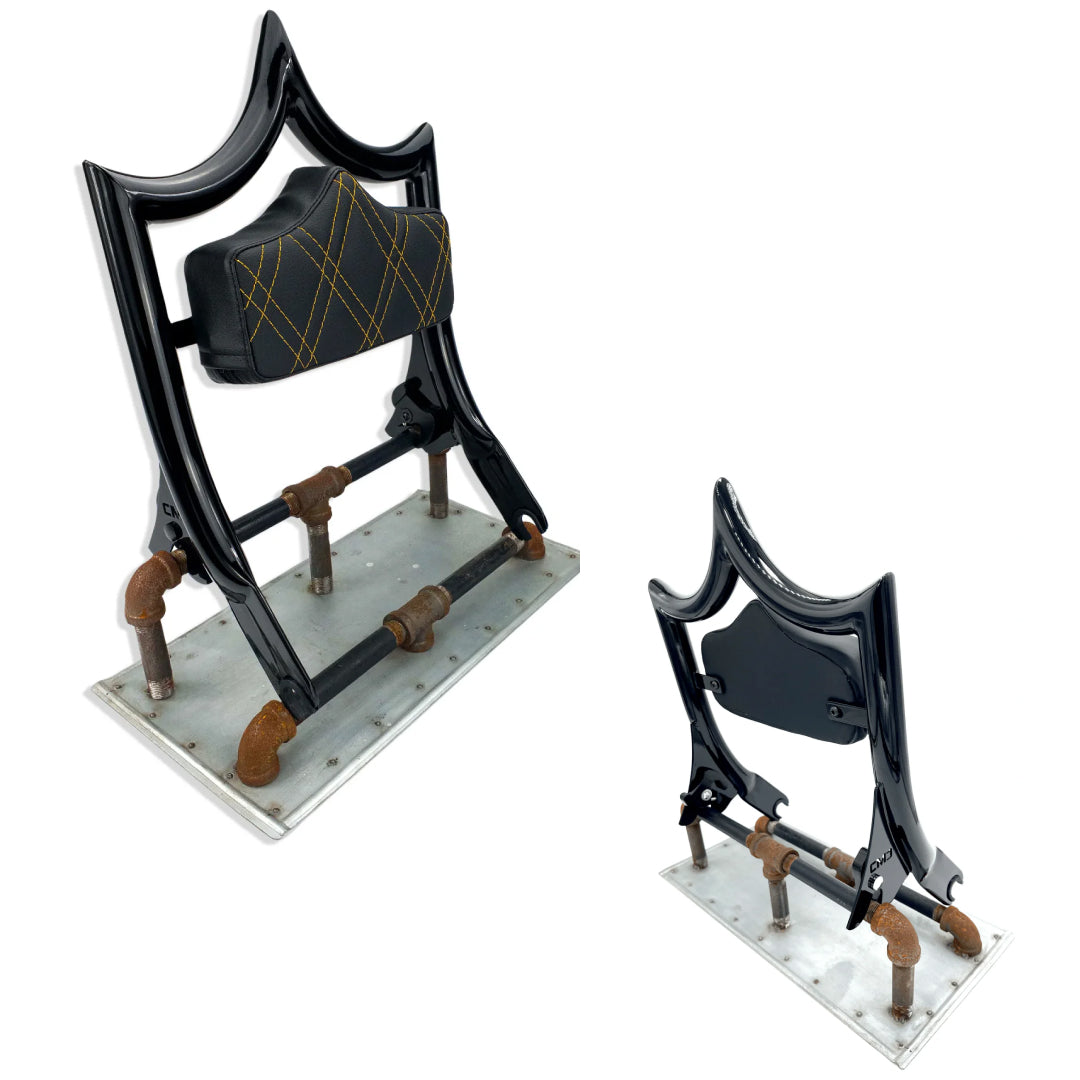 El Rey Backrest | 2009-2023 Classic | Gloss Black Gold Double Diamond | CMC Motorsports