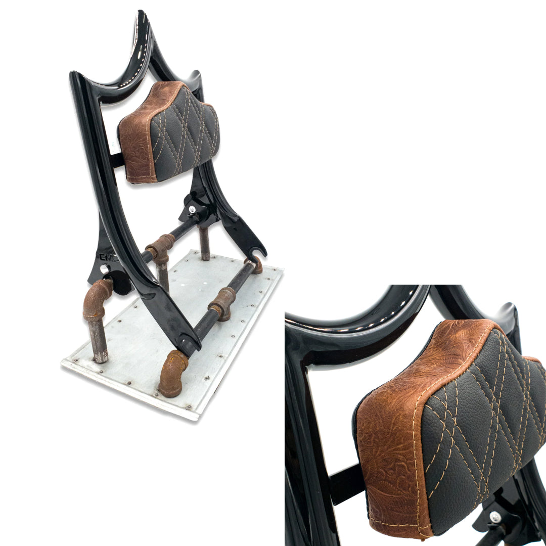 El Rey Backrest | 2009-2025 Touring "SHORTY" | Dealer | Gloss Black Revolver Engraved Black Stitch 21 BUSINESS DAY LEAD TIME | CMC Motorsports