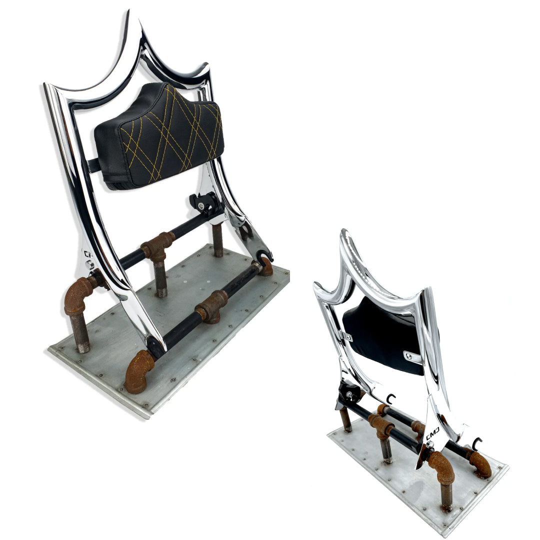 El Rey Backrest | 2009-2025 Classic | Dealer | Show Chrome Gold Double Diamond | CMC Motorsports