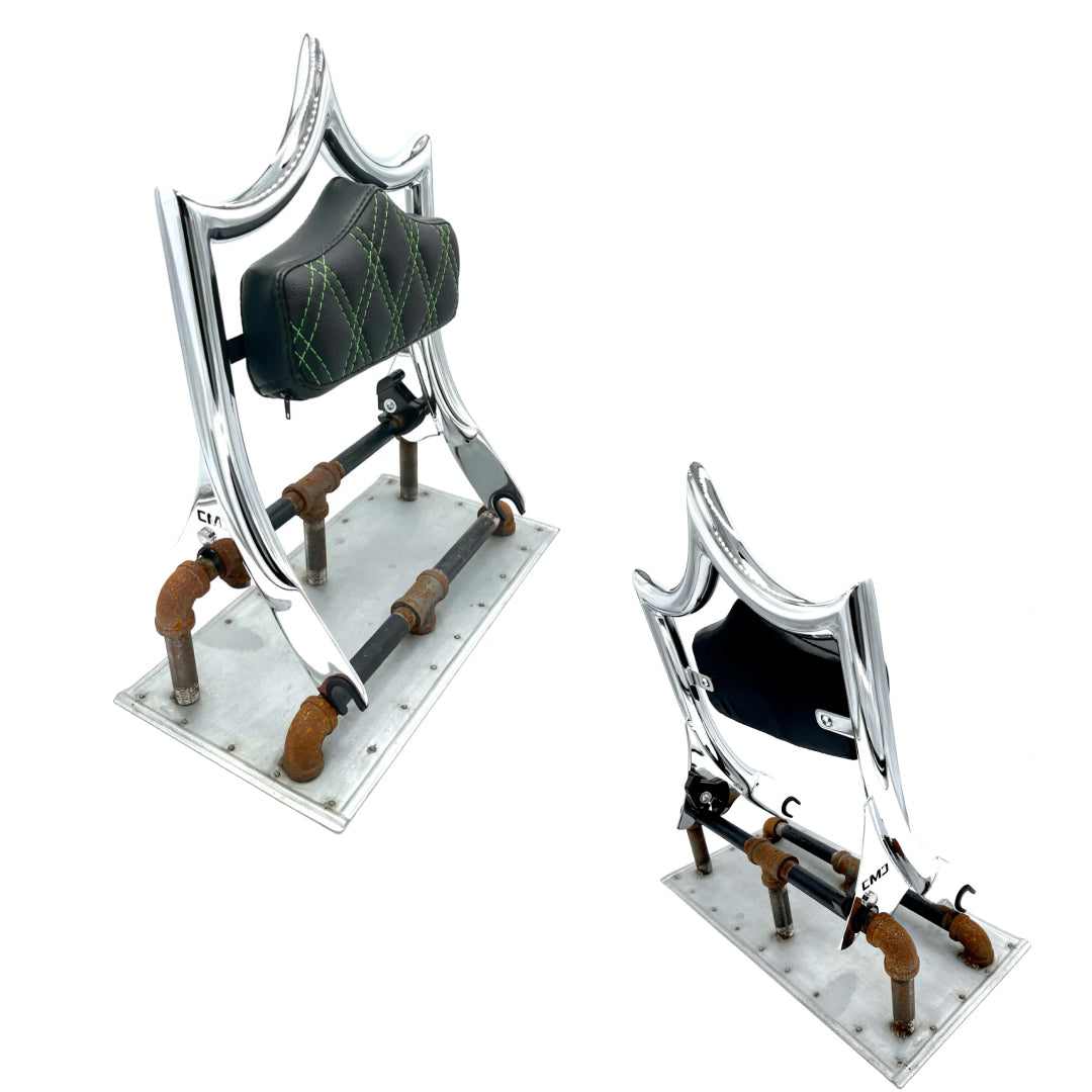 El Rey Backrest | 2009-2023 Classic | Show Chrome Green Double Diamond | CMC Motorsports