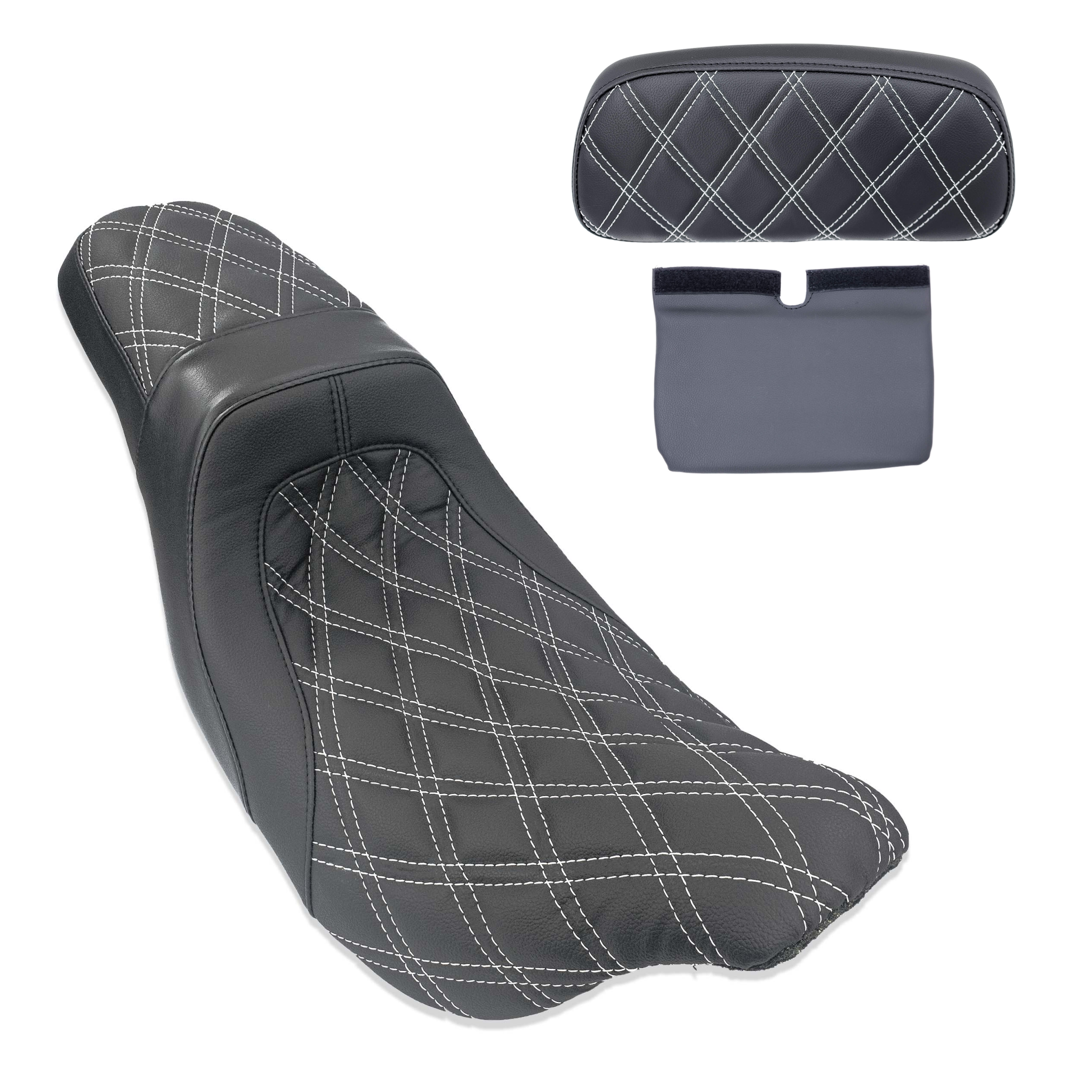 Level-Up Seat & Tour Pak Pad Bundle | 2014-2023 Touring | White Double Diamond 2 WEEK PRODUCTION LEAD TIME | CMC Motorsports