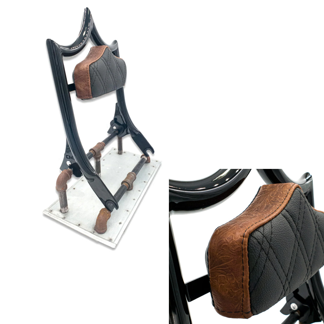 El Rey Backrest | 2009-2025 Dos Equis | Gloss Black Revolver Leather Black Stitch 21 BUSINESS DAY PRODUCTION LEAD TIME | CMC Motorsports
