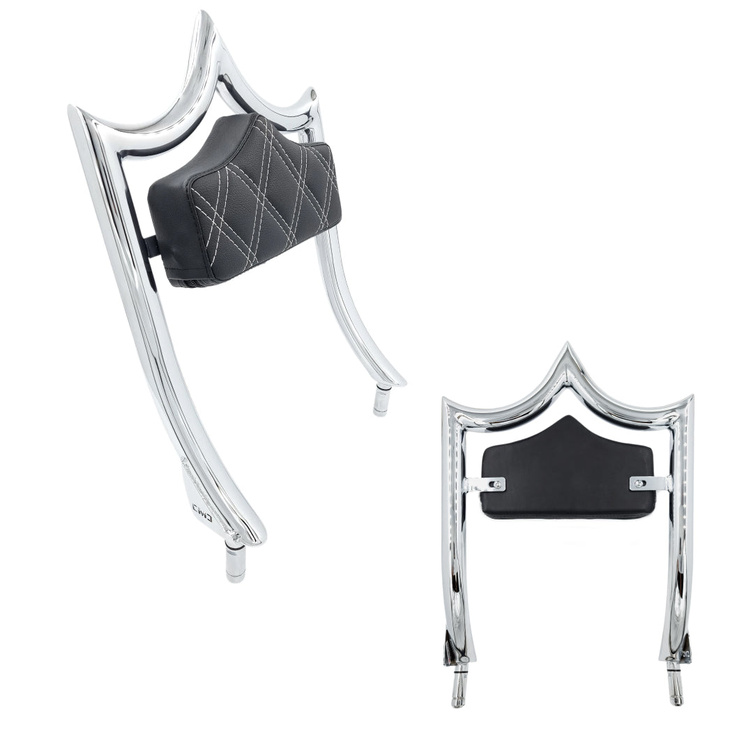 El Rey "TRIKE" Backrest | Show Chrome White Double Diamond | CMC Motorsports
