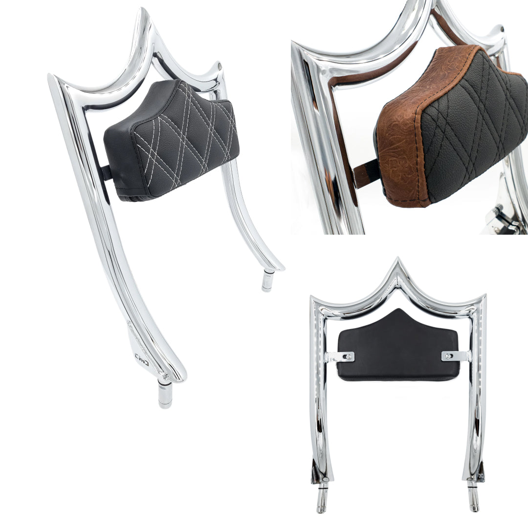 El Rey "TRIKE" Backrest | Show Chrome Revolver Engraved Black Stitch 21 BUSINESS DAY PRODUCTION LEAD TIME | CMC Motorsports