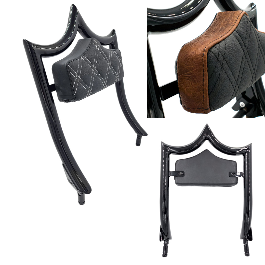 El Rey "TRIKE" Backrest | Gloss Black Revolver Engraved Black Stitch 21 BUSINESS DAY PRODUCTION LEAD TIME | CMC Motorsports