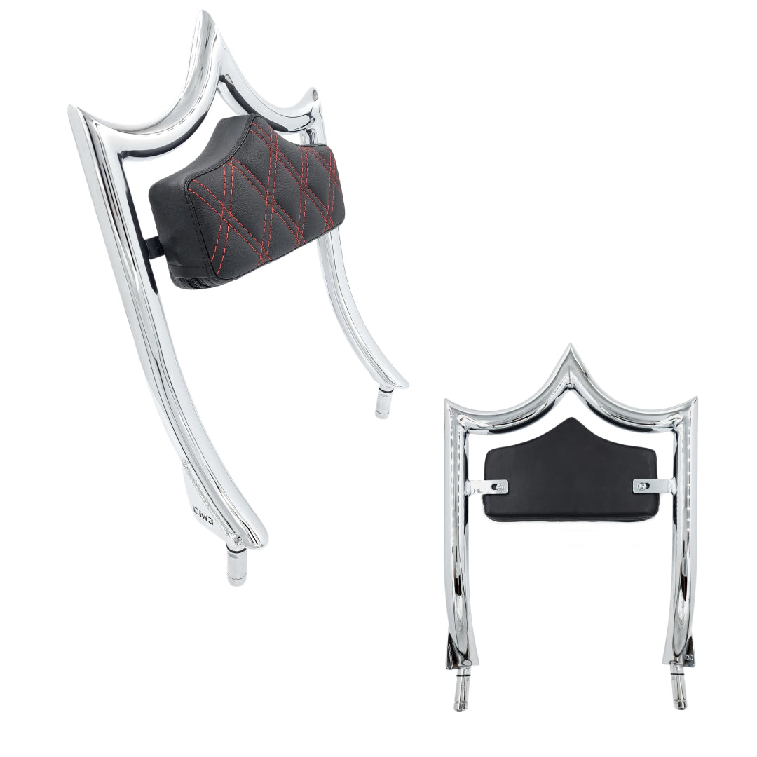 El Rey "TRIKE" Backrest | Show Chrome Red Double Diamond | CMC Motorsports