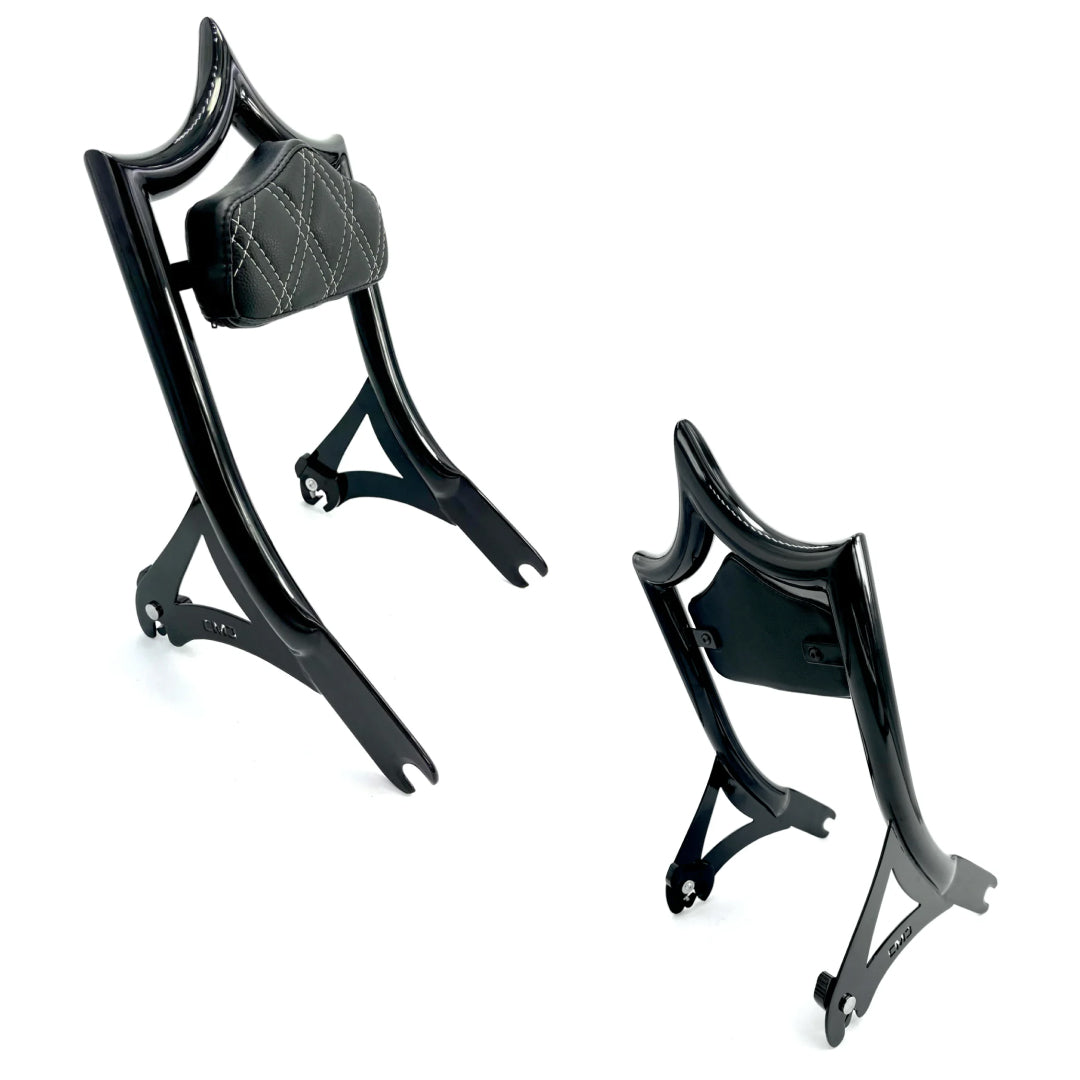 El Rey Backrest | 2000-2017 Softail | Gloss Black White Double Diamond | CMC Motorsports
