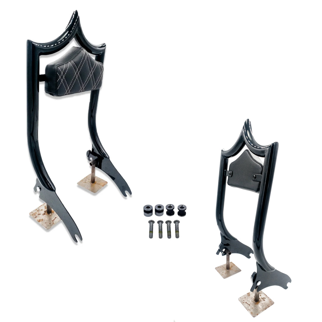 El Rey Backrest | 2018-2025 M8 Softail | Gloss Black White Double Diamond | CMC Motorsports