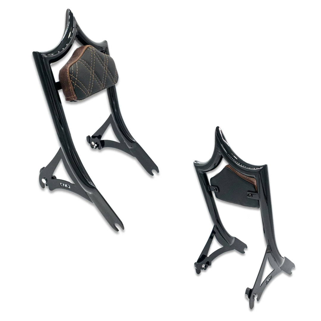 El Rey Backrest | 2000-2017 Softail | Gloss Black Revolver Leather Brown Stitch 21 BUSINESS DAY PRODUCTION LEAD TIME | CMC Motorsports