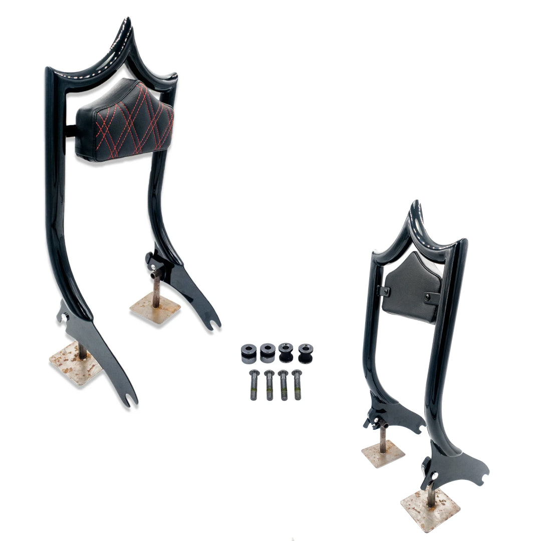 El Rey Backrest | 2018-2025 M8 Softail | Gloss Black Red Double Diamond | CMC Motorsports