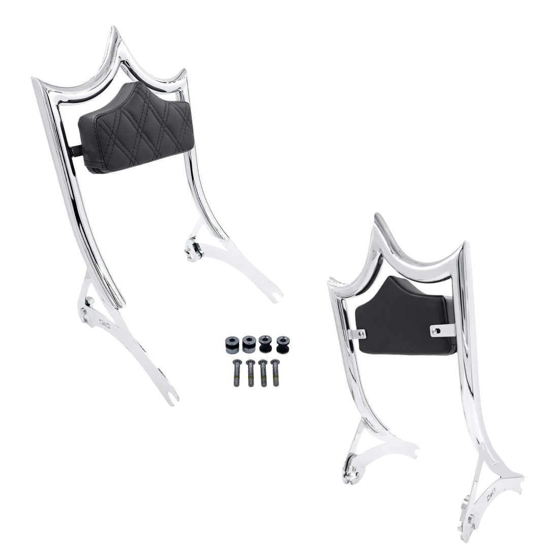 El Rey Backrest | Wide (Fat Boy & Breakout) | Show Chrome Black Double Diamond | CMC Motorsports