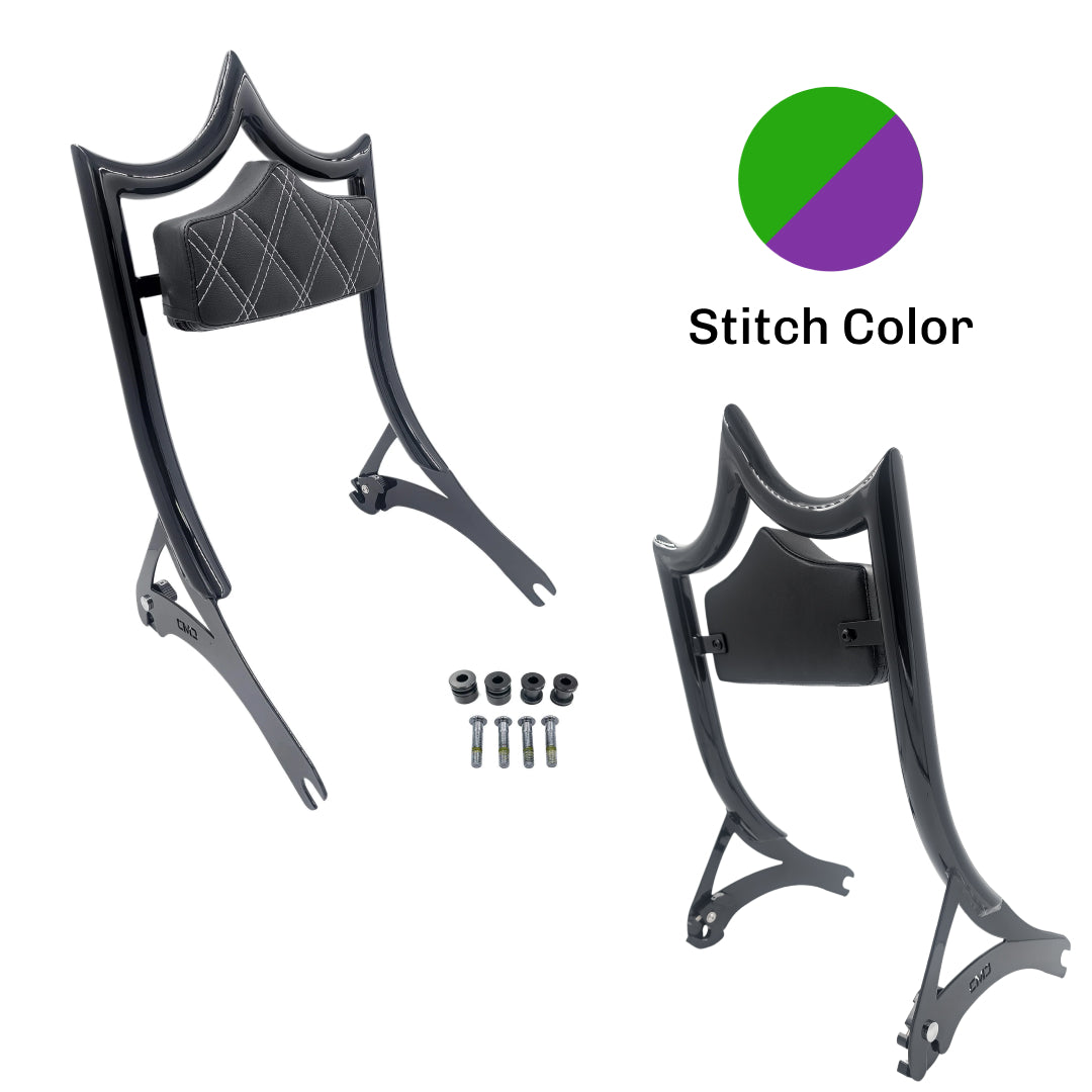 El Rey Backrest | Wide (Fat Boy & Breakout) | Gloss Black Snake Venom Double Diamond | CMC Motorsports