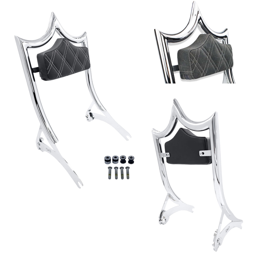 El Rey Backrest | Wide (Fat Boy & Breakout) | Show Chrome Viejito Vintage Black | CMC Motorsports