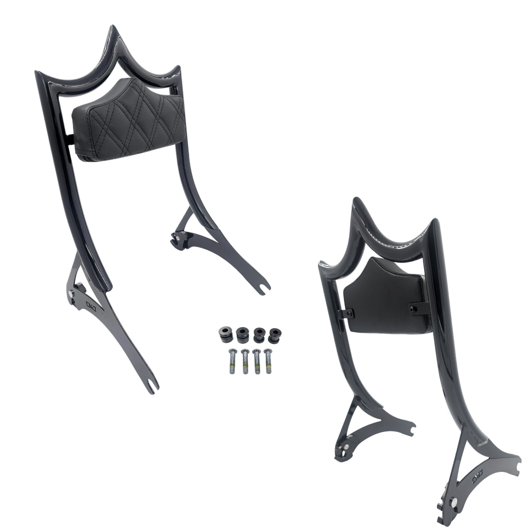 El Rey Backrest | Wide (Fat Boy & Breakout) | Gloss Black Black Double Diamond | CMC Motorsports