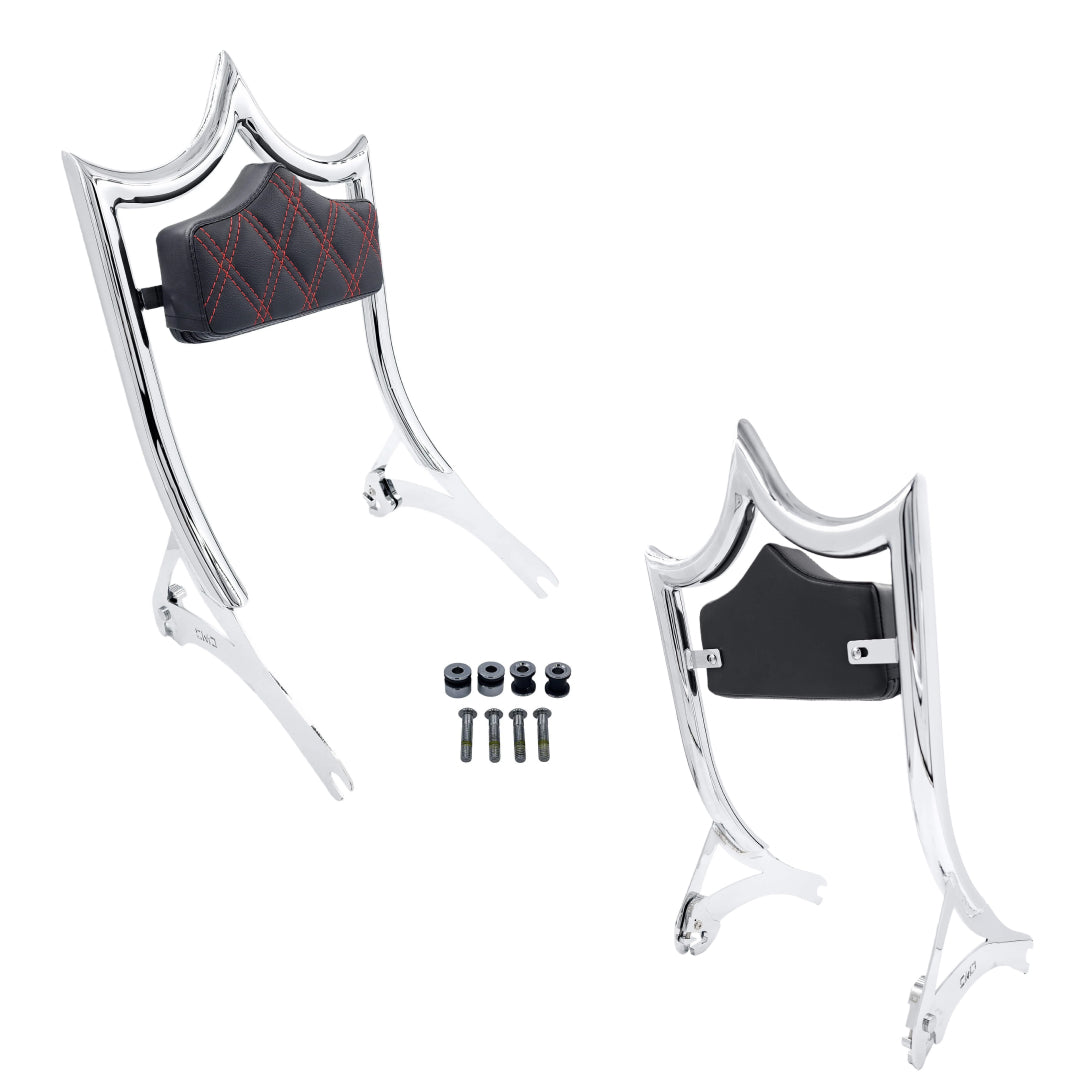 El Rey Backrest | Wide (Fat Boy & Breakout) | Show Chrome Red Double Diamond | CMC Motorsports