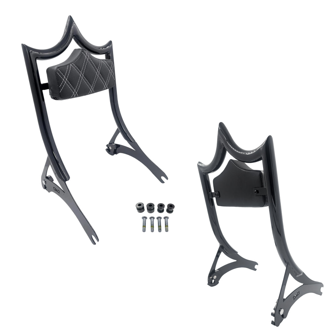 El Rey Backrest | Wide (Fat Boy & Breakout) | Gloss Black White Double Diamond | CMC Motorsports