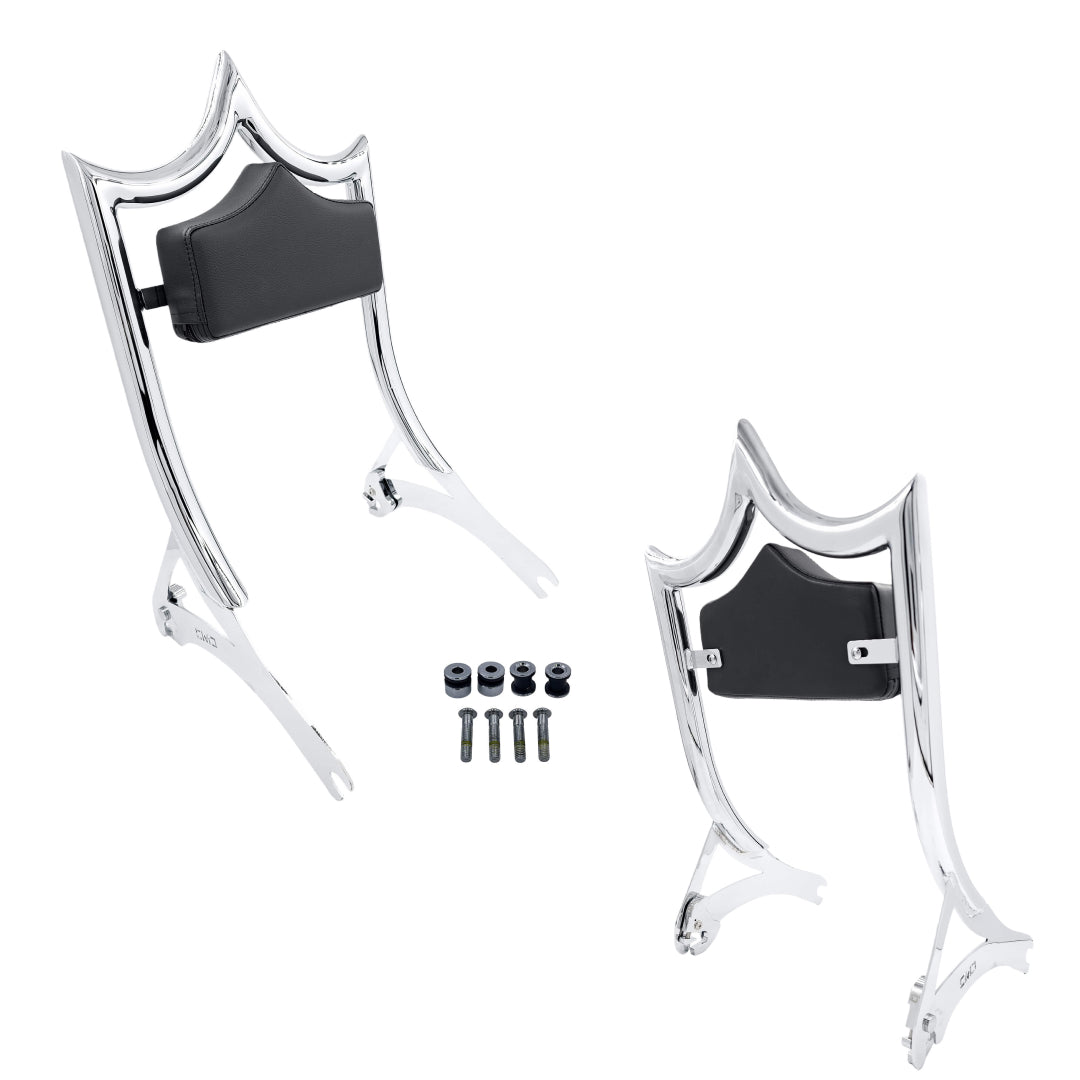 El Rey Backrest | Wide (Fat Boy & Breakout) | Show Chrome Stealth | Solid Black - No Diamond Stitch | CMC Motorsports