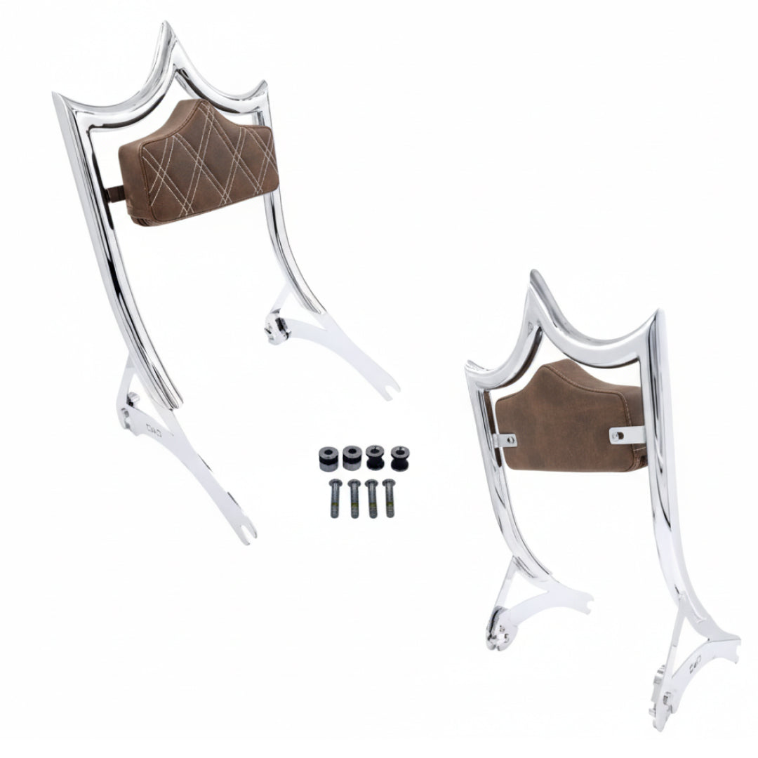 El Rey Backrest | Wide (Fat Boy & Breakout) | Show Chrome Viejito Vintage Brown | CMC Motorsports