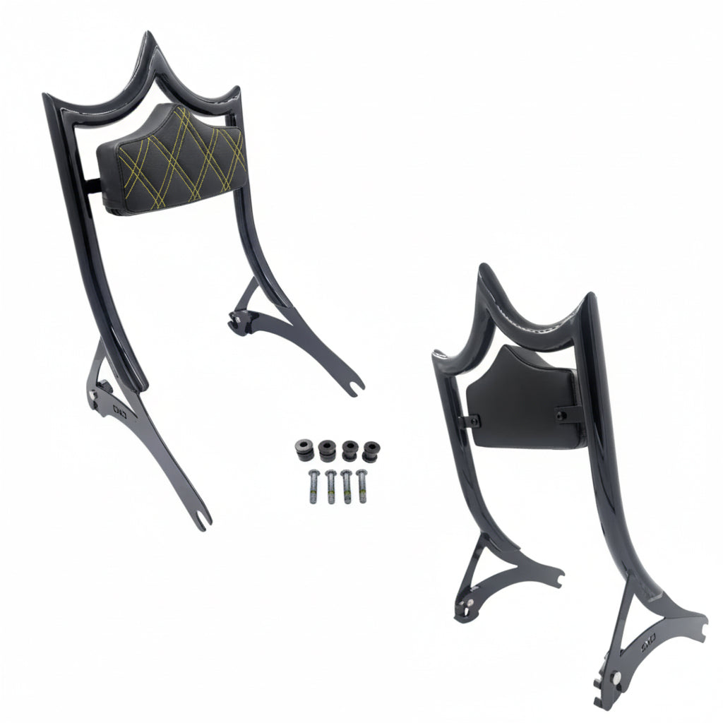 El Rey Backrest | Wide (Fat Boy & Breakout) | Gloss Black Yellow Double Diamond | CMC Motorsports