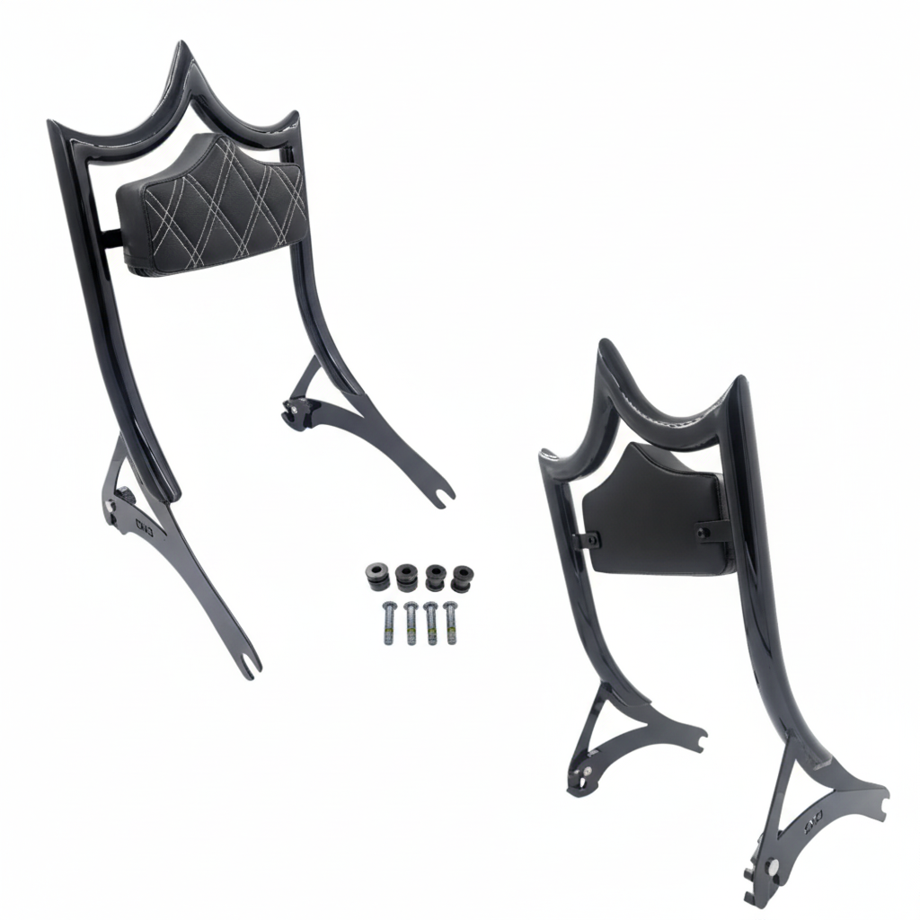 El Rey Backrest | Wide (Fat Boy & Breakout) | Gloss Black Charcoal Double Diamond | CMC Motorsports