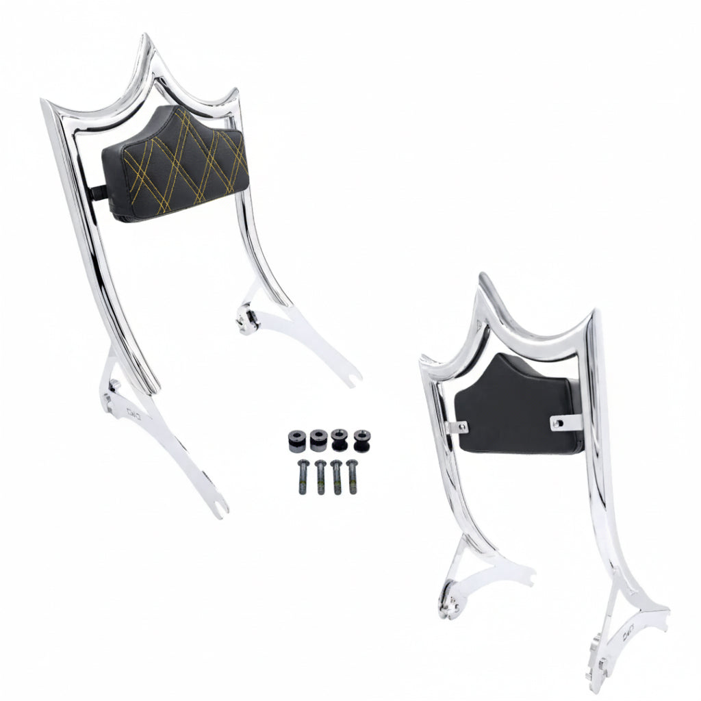 El Rey Backrest | Wide (Fat Boy & Breakout) | Show Chrome Gold Double Diamond | CMC Motorsports