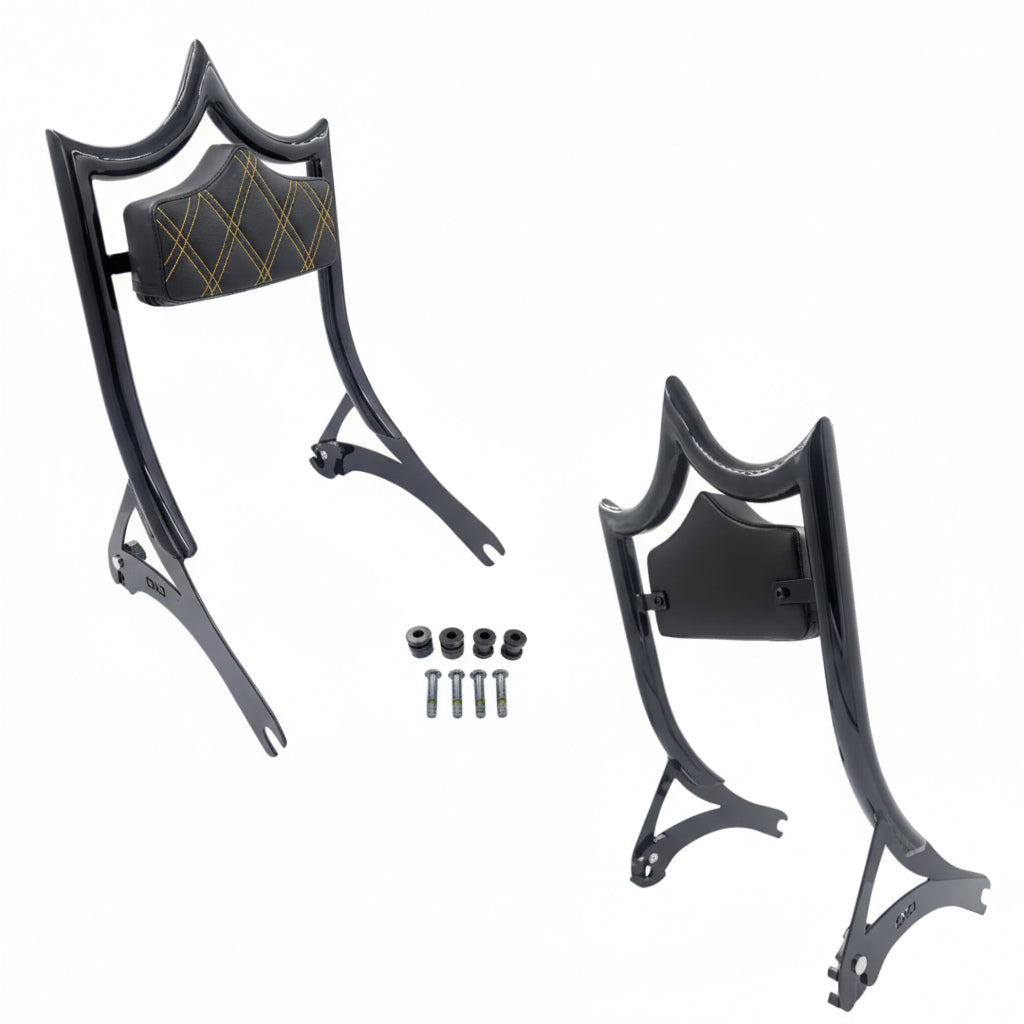 El Rey Backrest | Wide (Fat Boy & Breakout) | Gloss Black Gold Double Diamond | CMC Motorsports