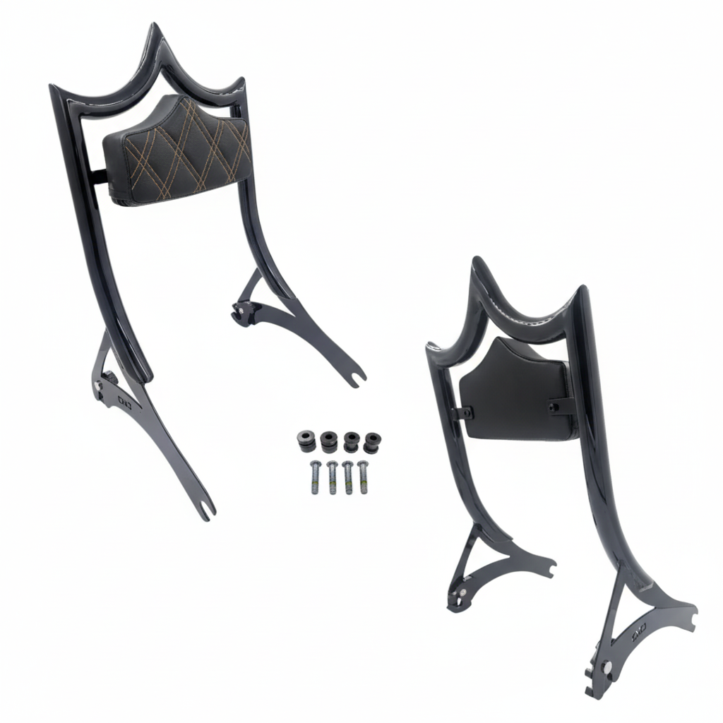 El Rey Backrest | Wide (Fat Boy & Breakout) | Gloss Black Sand Double Diamond | CMC Motorsports