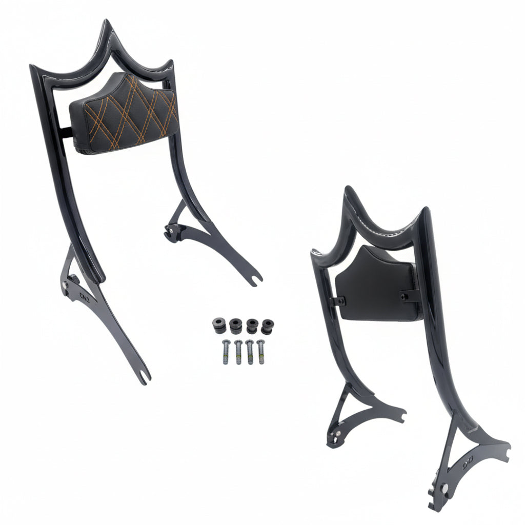 El Rey Backrest | Wide (Fat Boy & Breakout) | Gloss Black Orange Double Diamond | CMC Motorsports