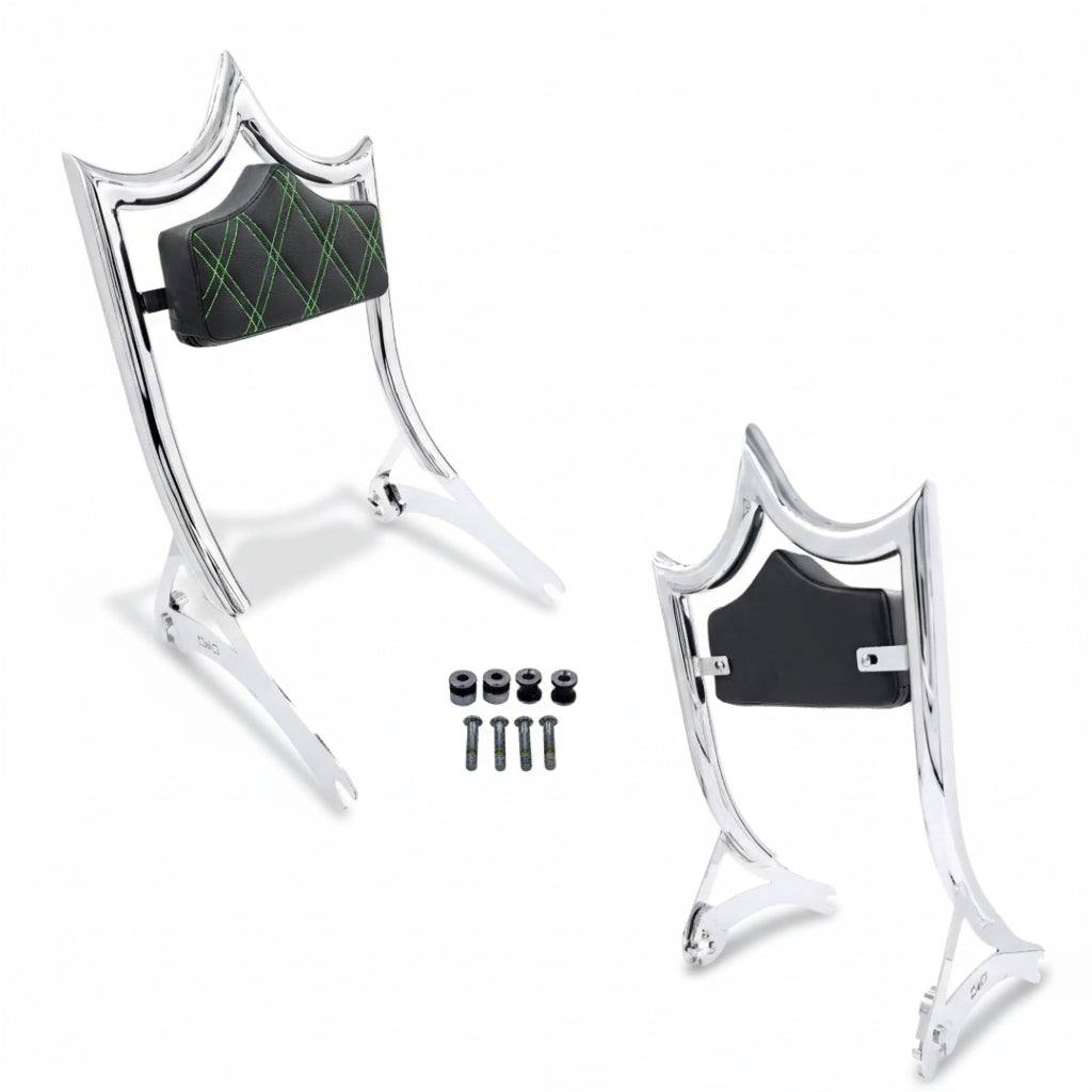 El Rey Backrest | Wide (Fat Boy & Breakout) | Show Chrome Green Double Diamond | CMC Motorsports
