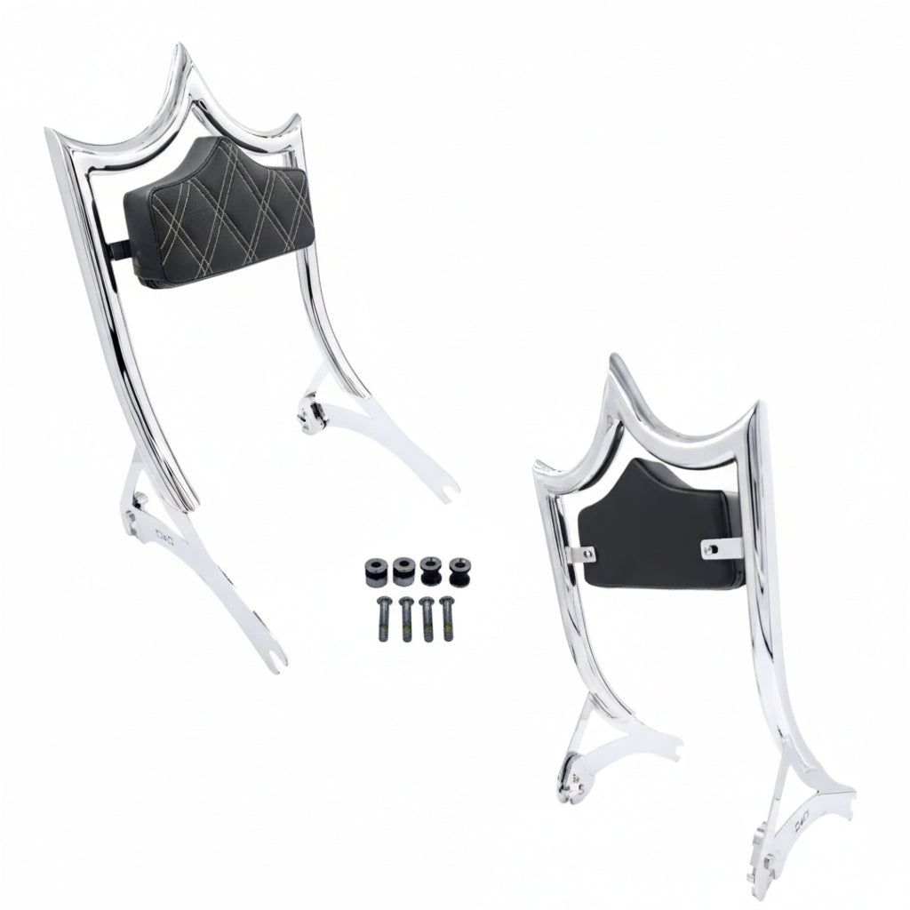 El Rey Backrest | Wide (Fat Boy & Breakout) | Show Chrome Charcoal Double Diamond | CMC Motorsports