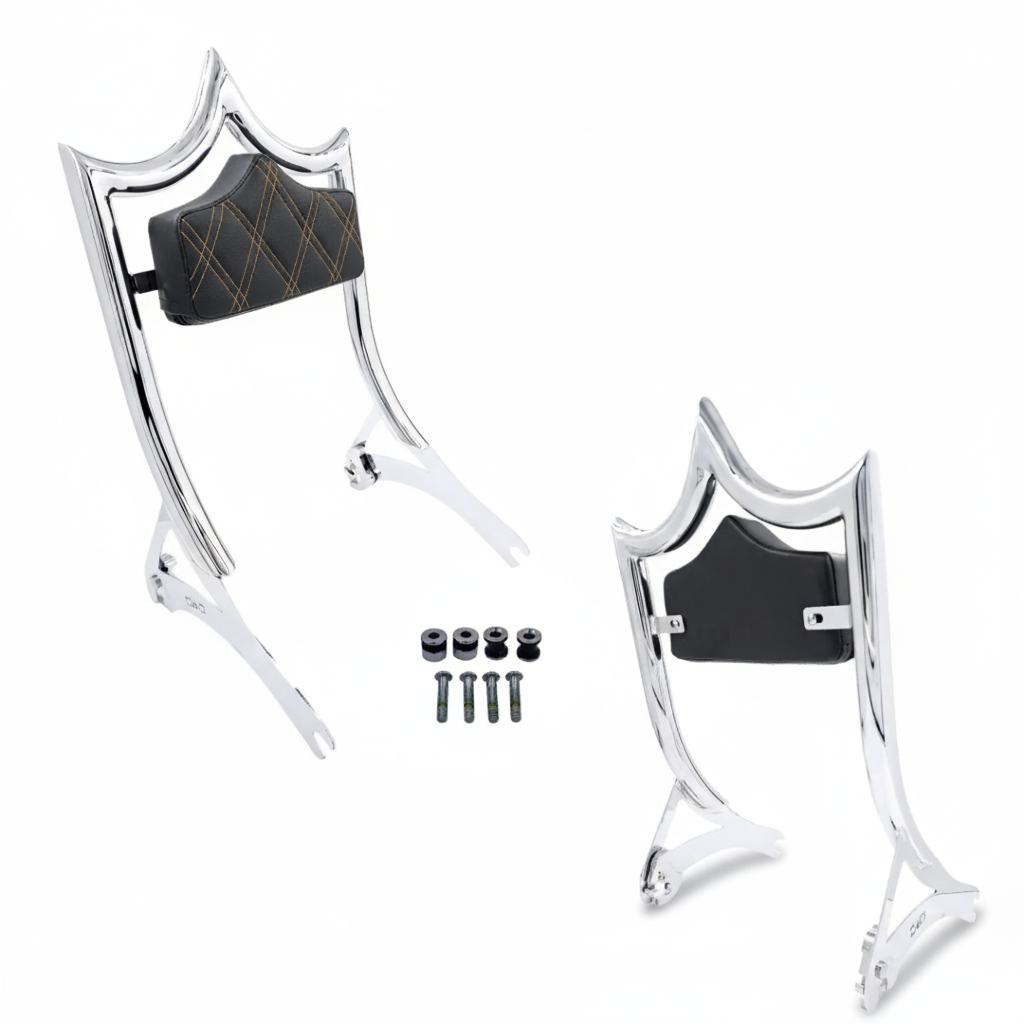 El Rey Backrest | Wide (Fat Boy & Breakout) | Show Chrome Sand Double Diamond | CMC Motorsports