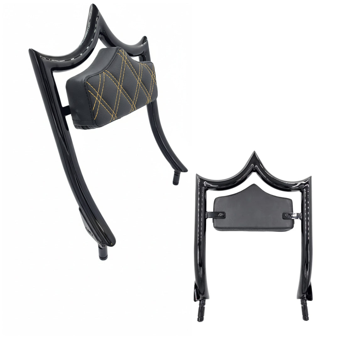 El Rey "TRIKE" Backrest | Gloss Black Gold Double Diamond | CMC Motorsports