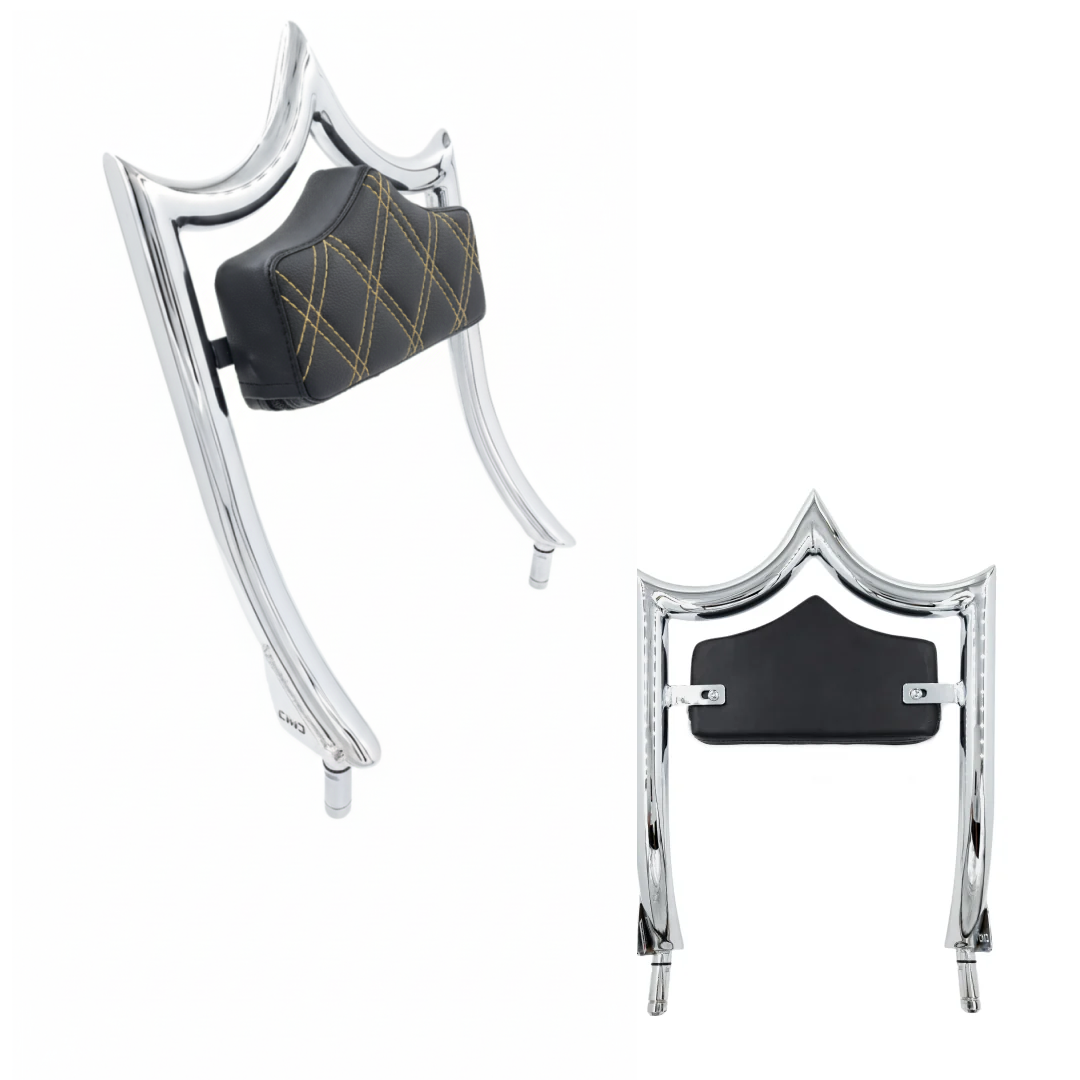 El Rey "TRIKE" Backrest | Show Chrome Gold Double Diamond | CMC Motorsports