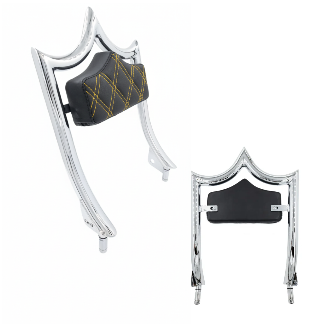 El Rey "TRIKE" Backrest | Show Chrome Yellow Double Diamond | CMC Motorsports