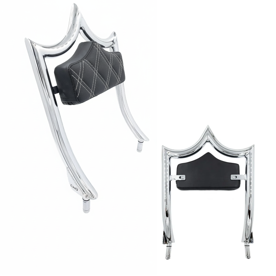 El Rey "TRIKE" Backrest | Show Chrome Charcoal Double Diamond | CMC Motorsports
