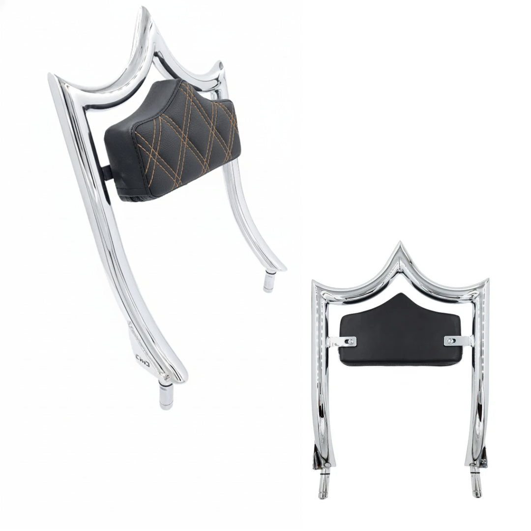 El Rey "TRIKE" Backrest | Show Chrome Sand Double Diamond | CMC Motorsports