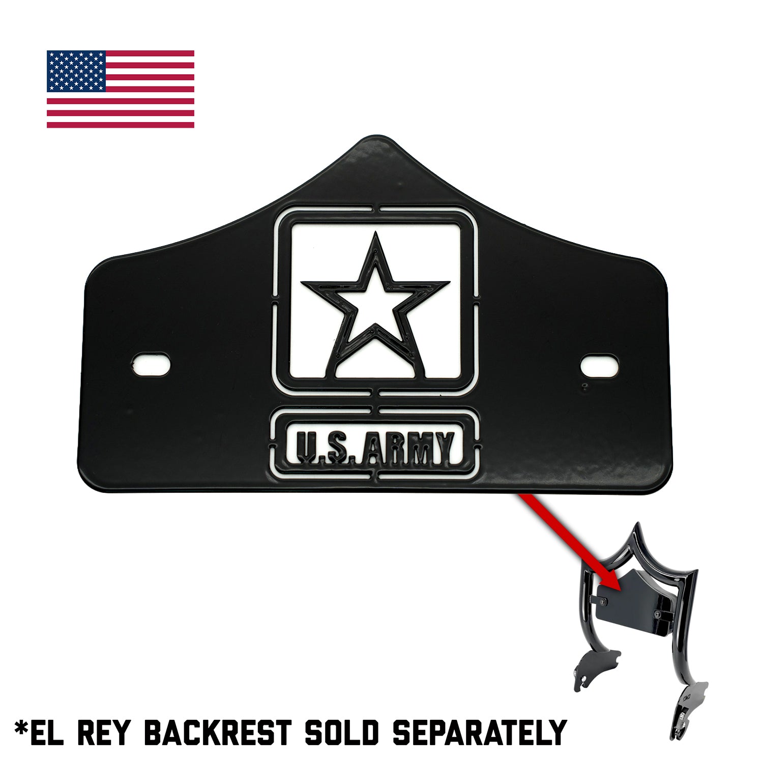 SMALL BACKPLATE for El Rey Backrest™ - ARMY (Chrome or Black) | Gloss Black | CMC Motorsports