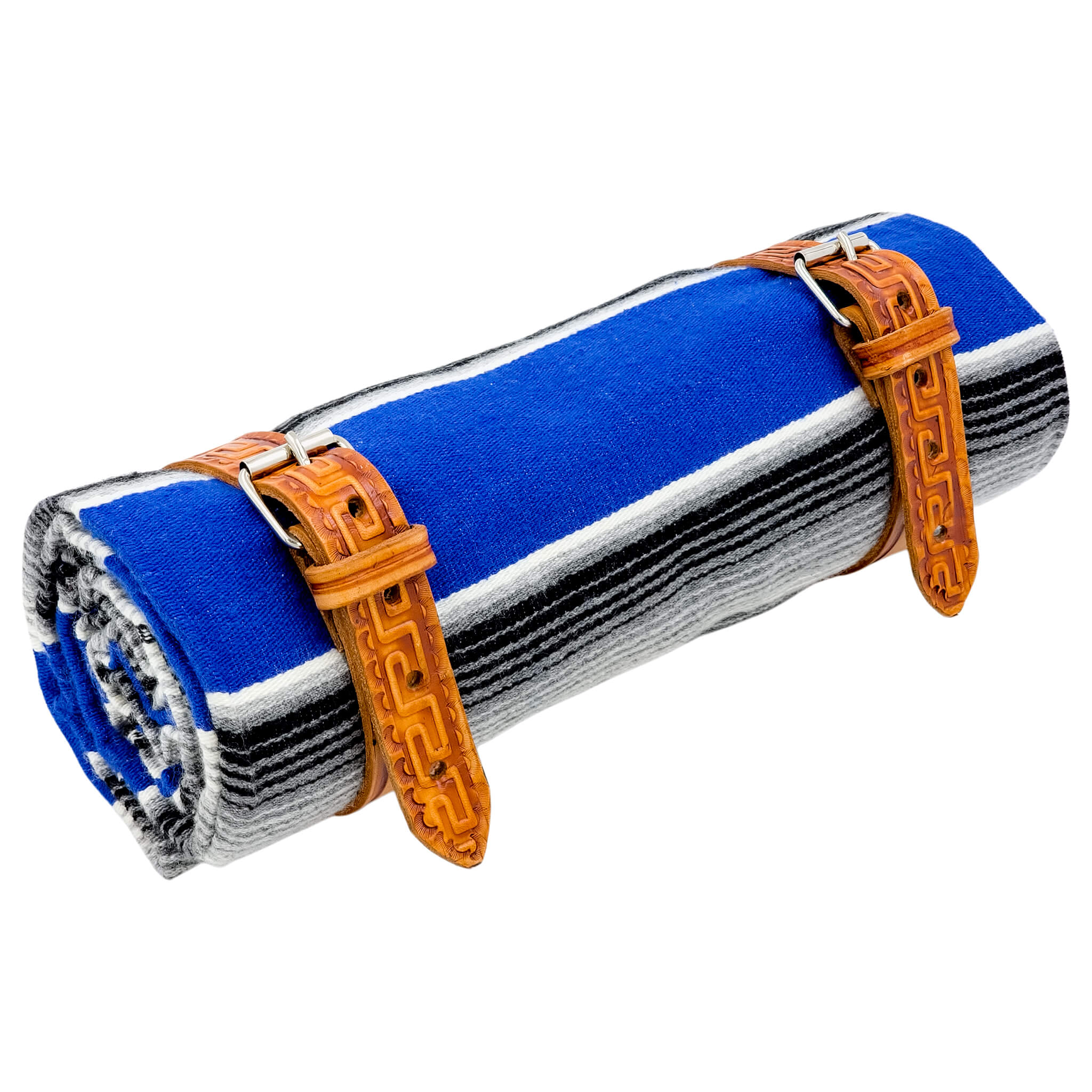 El Rey Serape Blanket Roll - Blue/Gray | Aztec Pattern (Tan) | CMC Motorsports