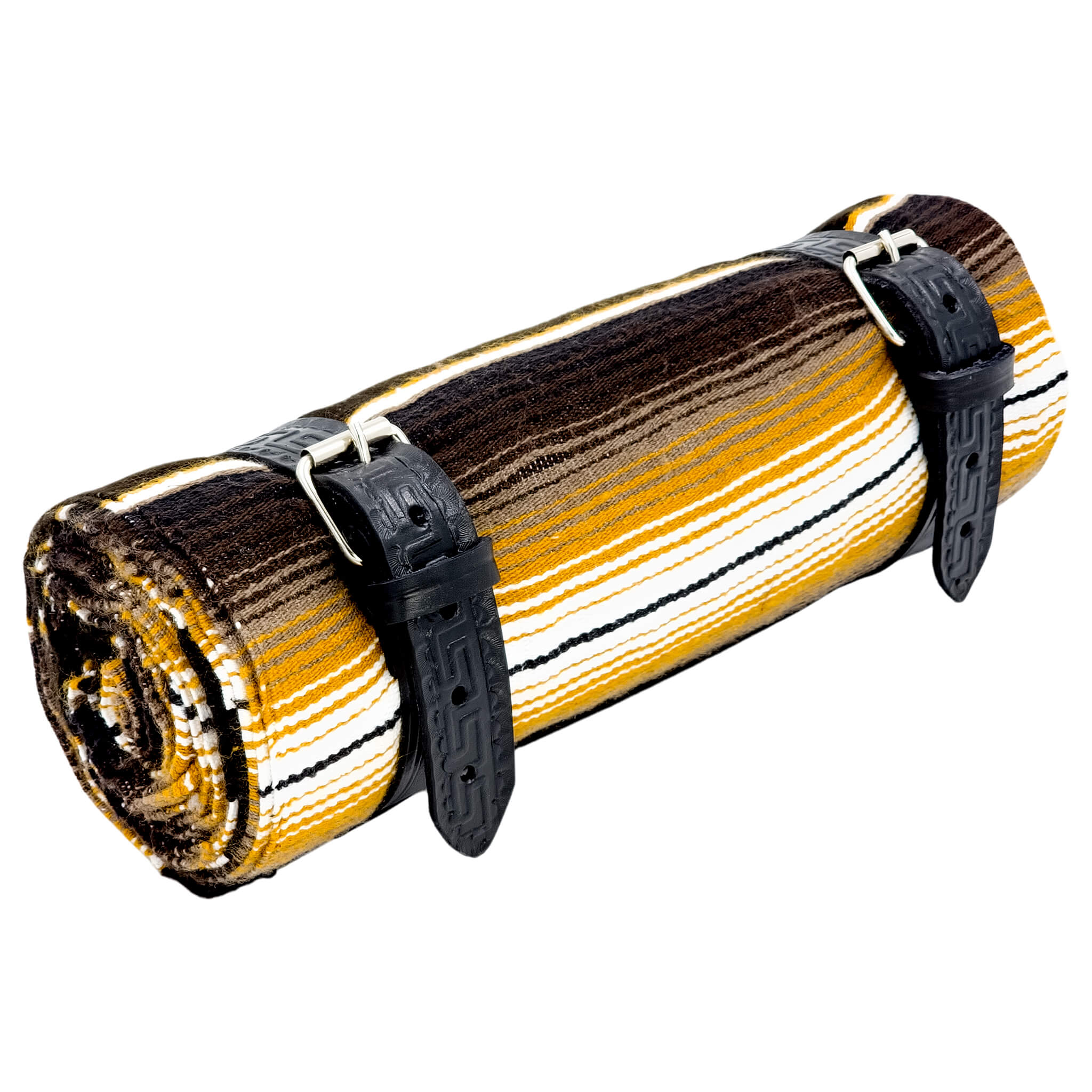 El Rey Serape Blanket Roll - Brown/Gold | Aztec Pattern (Black) | CMC Motorsports