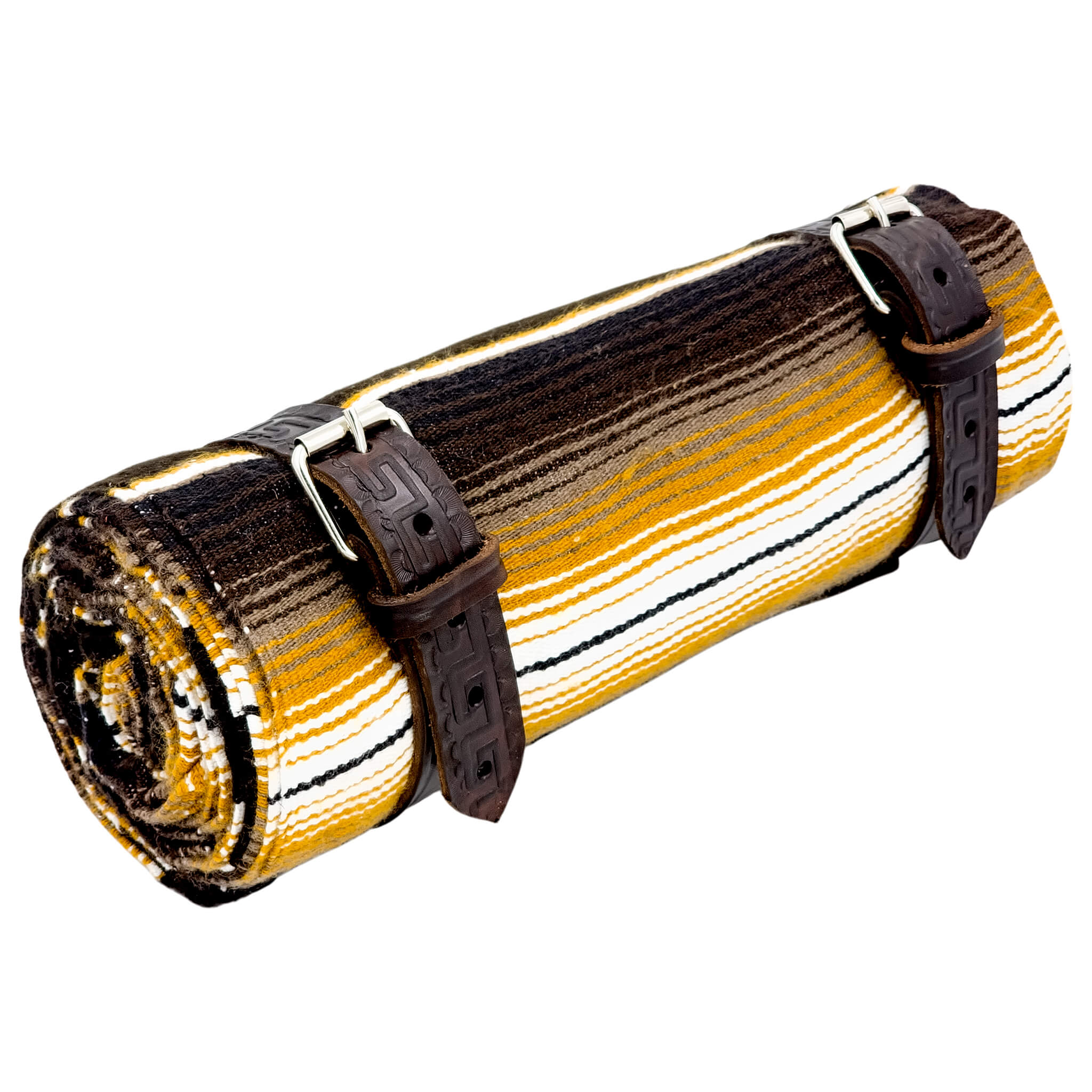 El Rey Serape Blanket Roll - Brown/Gold | Aztec Pattern (Ox Blood) | CMC Motorsports