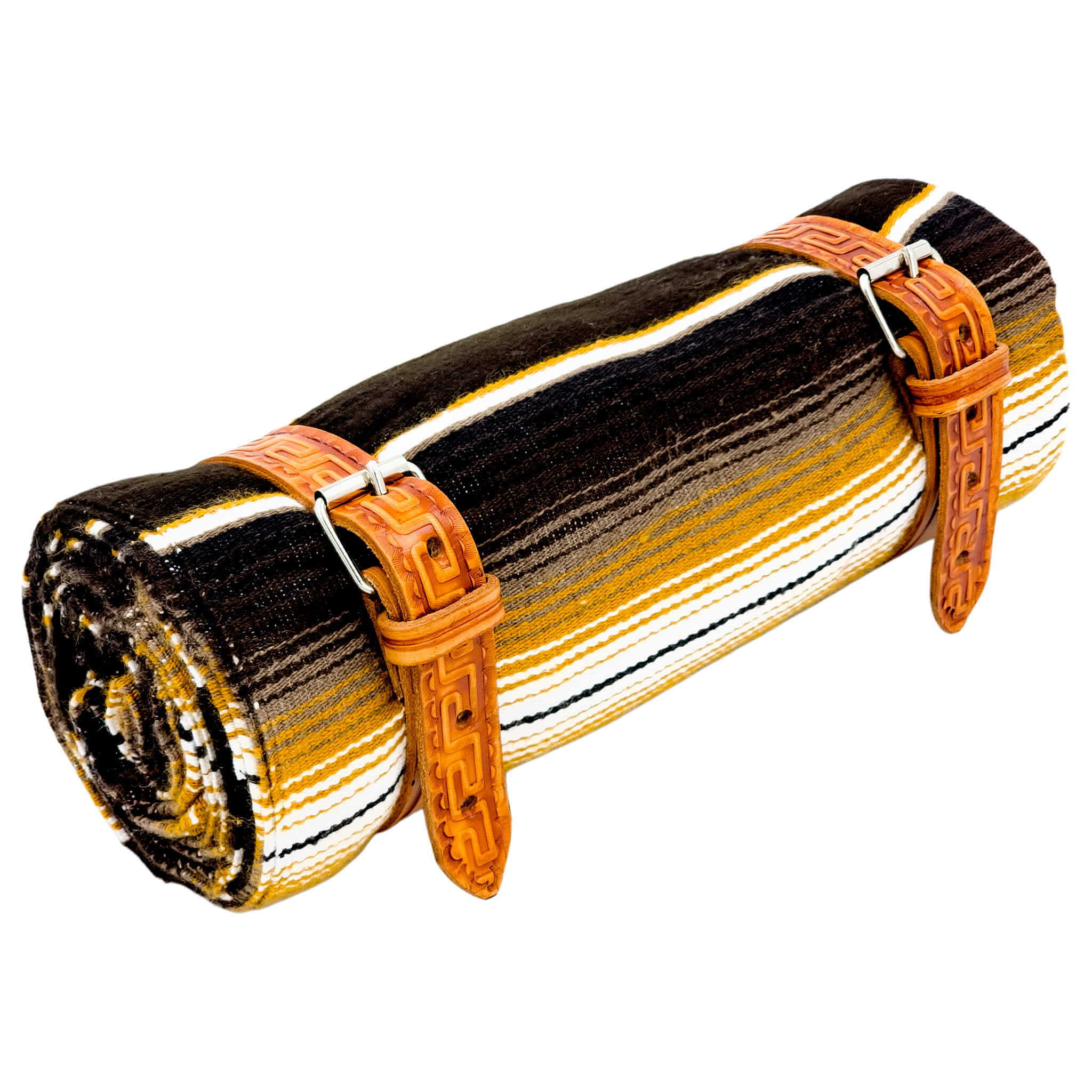 El Rey Serape Blanket Roll - Brown/Gold | Aztec Pattern (Tan) | CMC Motorsports