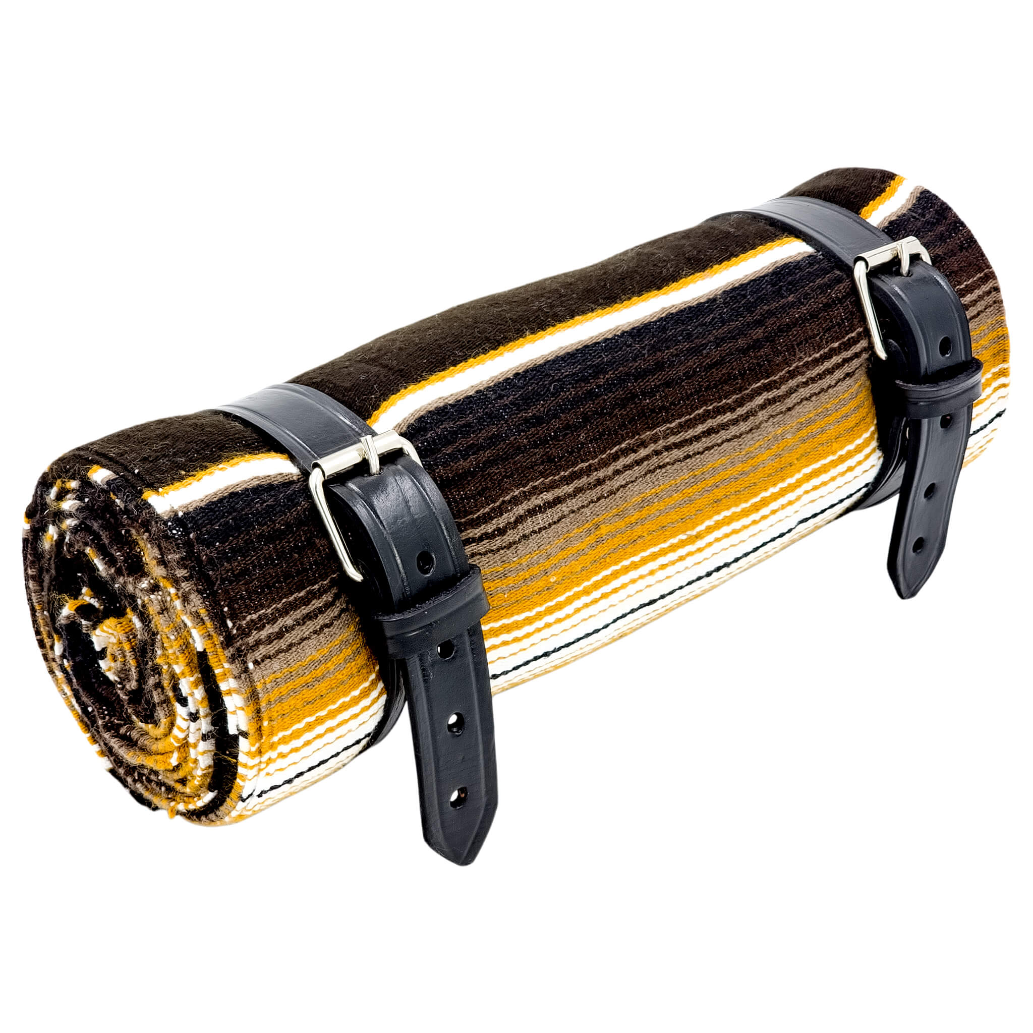 El Rey Serape Blanket Roll - Brown/Gold | Smooth Leather (Black) | CMC Motorsports