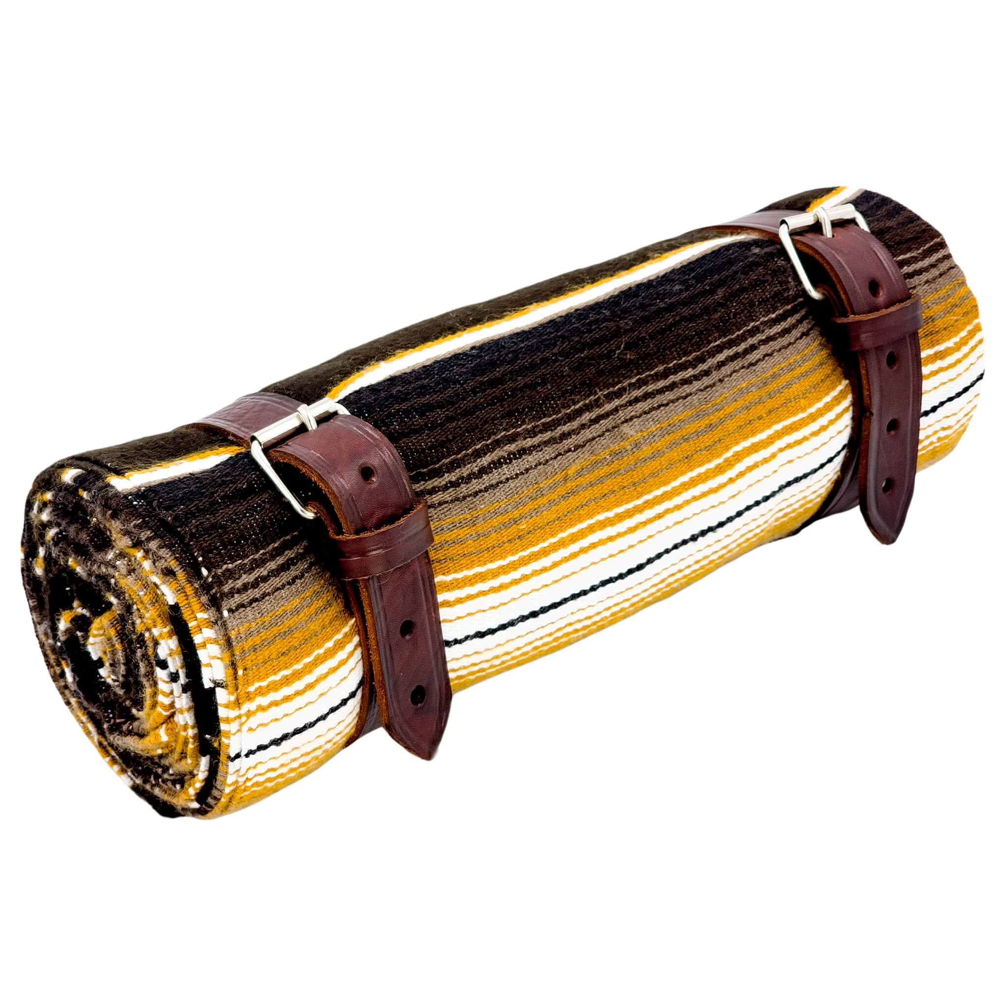 El Rey Serape Blanket Roll - Brown/Gold | Smooth Leather (Ox Blood) | CMC Motorsports