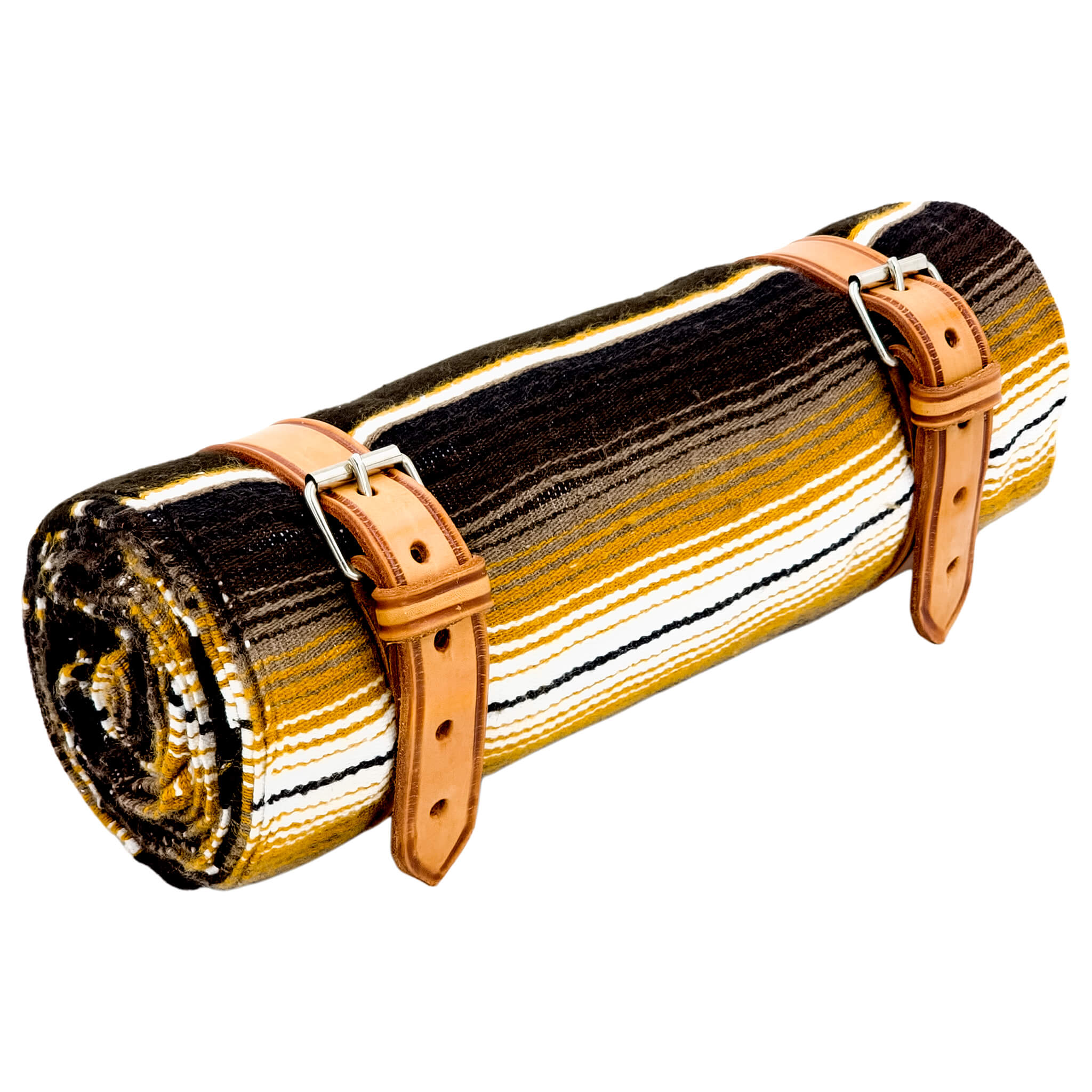El Rey Serape Blanket Roll - Brown/Gold | Smooth Leather (Tan) | CMC Motorsports